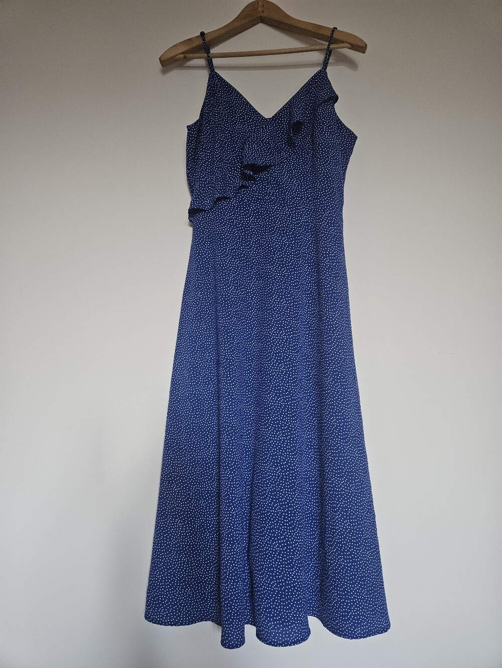 LE LIS Blue Polka Dot Ruffle Cami Midi Sundress Size S